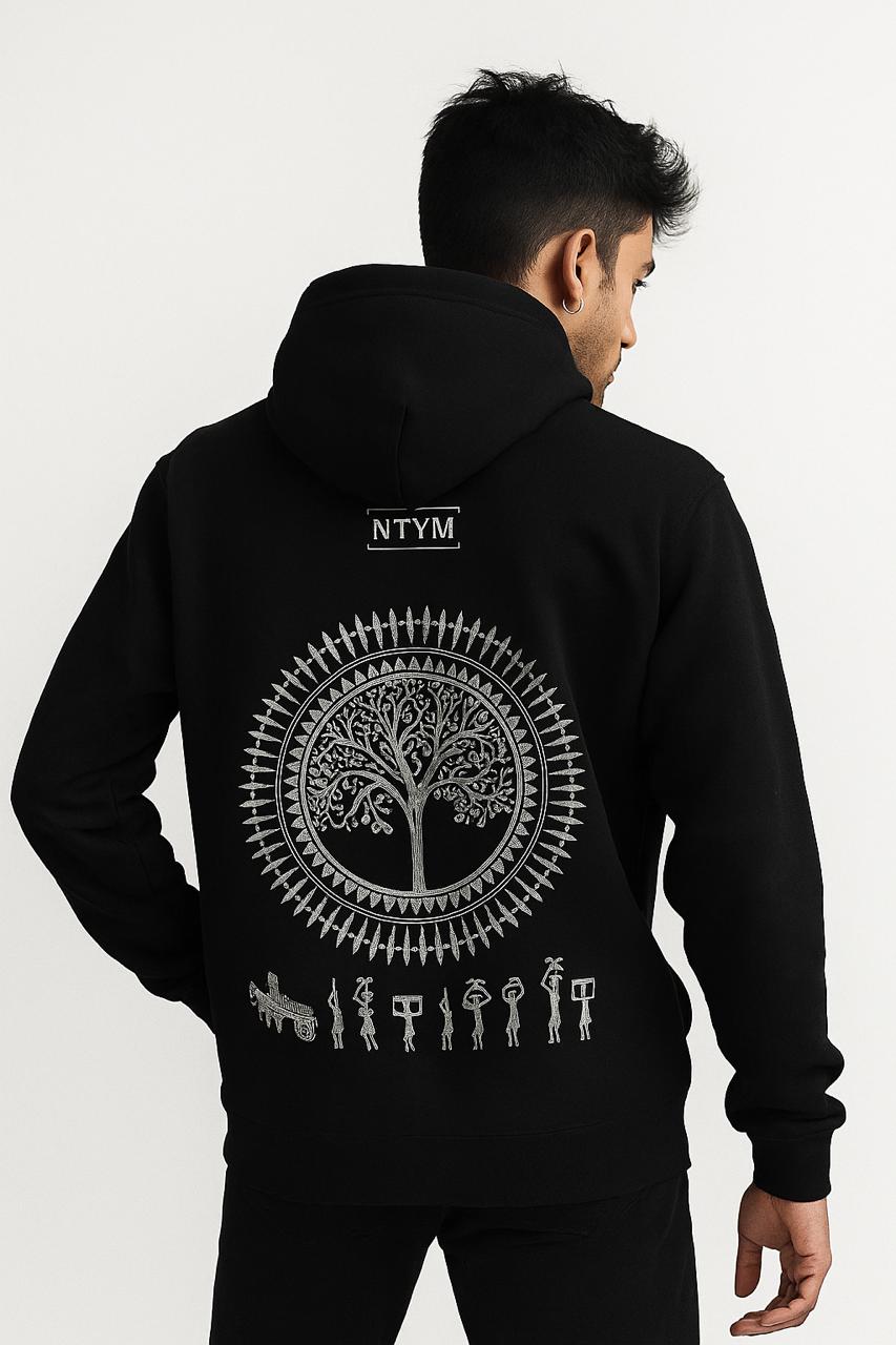 | NTYM | BLACK HOODIE with Warli Embroidery | Unisex |