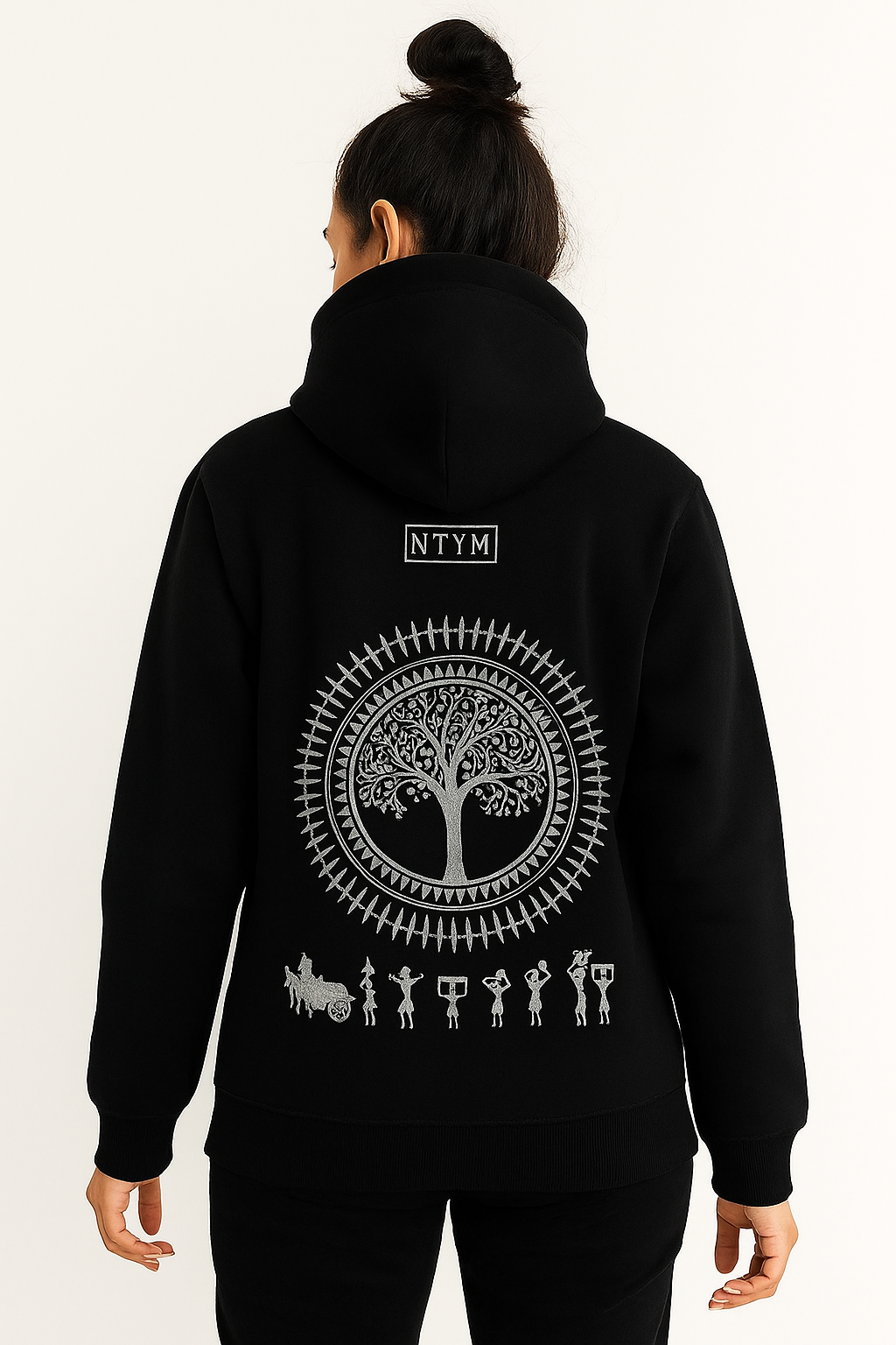 | NTYM | BLACK HOODIE with Warli Embroidery | Unisex |