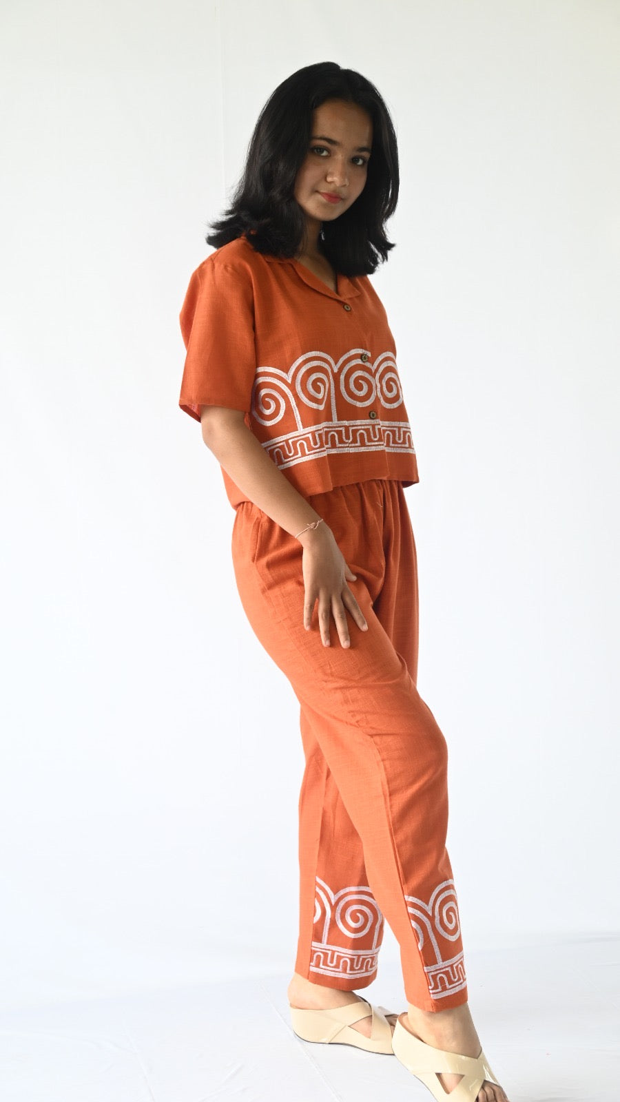 | NTYM |Terracotta Twist Embroidered Cotton Co-Ord Set