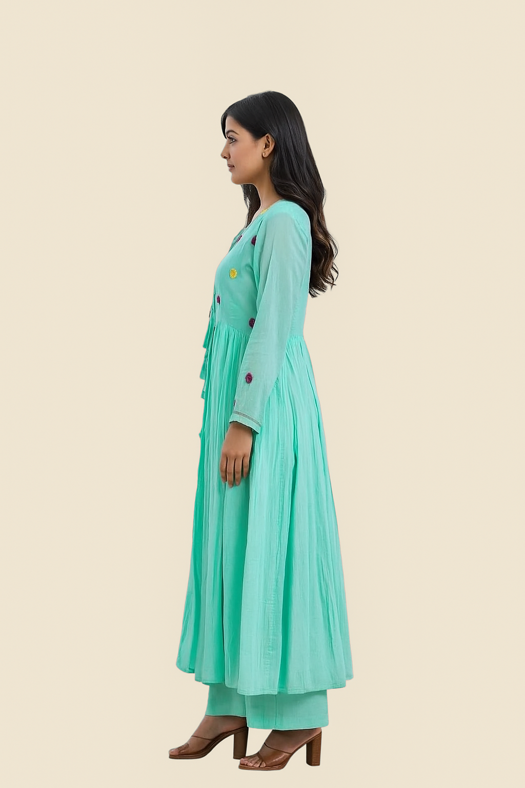 | NTYM | SEA GREEN Cotton 3piece KURTA with PALAZZO