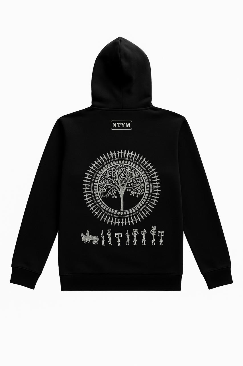 | NTYM | BLACK HOODIE with Warli Embroidery | Unisex |