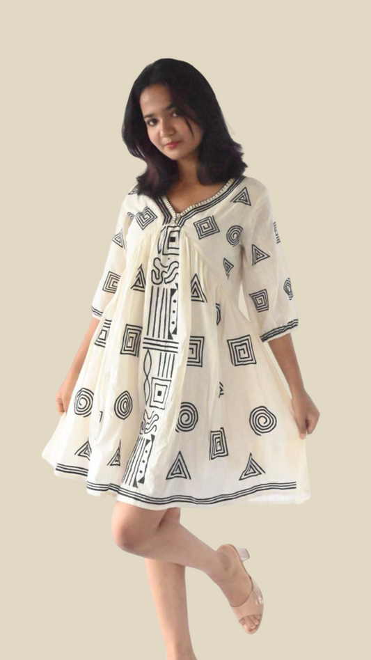 Cotton Embroidered Off white Short Dress | NTYM Ivory Echo Tunic