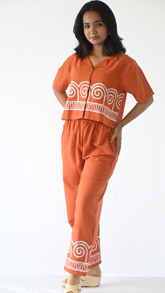 | NTYM |Terracotta Twist Embroidered Cotton Co-Ord Set