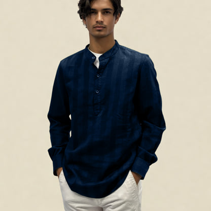 Versatile Cotton Kurta Shirt - Deep Navy Blue