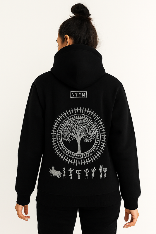 | NTYM | BLACK HOODIE   with Warli Embroidery | Unisex |