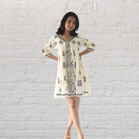 Cotton Embroidered Off white Short Dress | NTYM Ivory Echo Tunic
