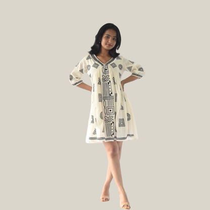 Cotton Embroidered Off white Short Dress | NTYM Ivory Echo Tunic