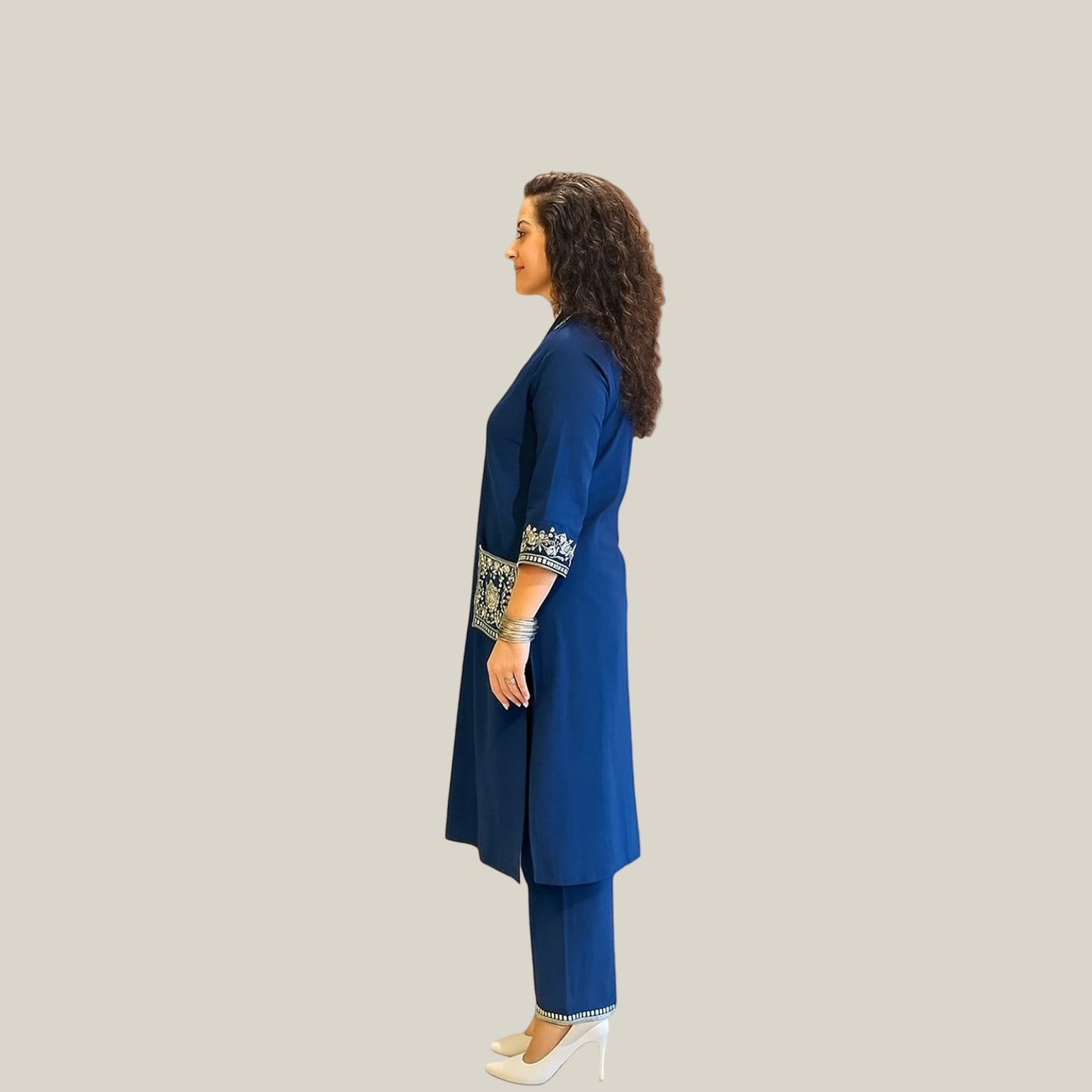 | NTYM | ROYAL BLUE COTTON KURTA SET with Embroidery