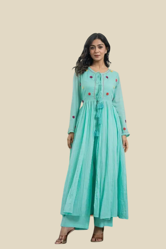 | NTYM |  SEA GREEN Cotton 3piece KURTA with PALAZZO