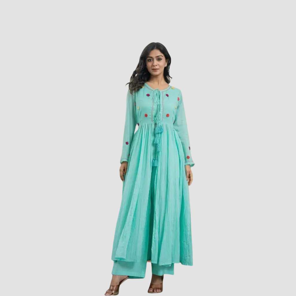 | NTYM |  SEA GREEN Cotton 3piece KURTA with PALAZZO