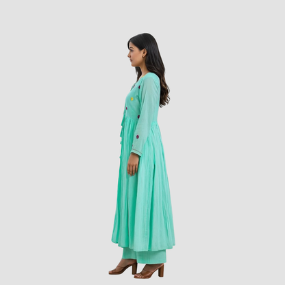 | NTYM |  SEA GREEN Cotton 3piece KURTA with PALAZZO