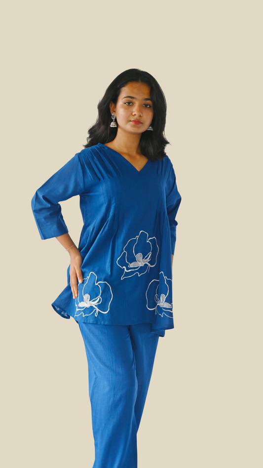 | NTYM | Indigo Petal Embroidered Cotton Co-Ord
