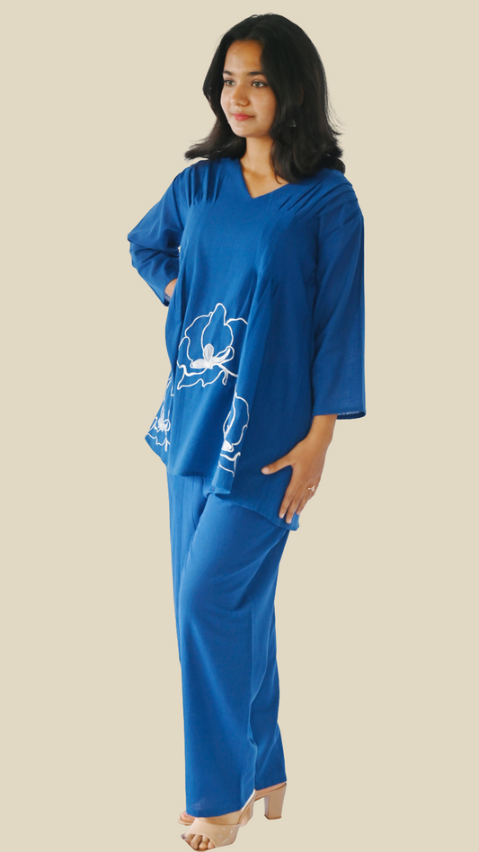 | NTYM | Indigo Petal Embroidered Cotton Co-Ord