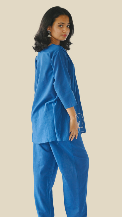 | NTYM | Indigo Petal Embroidered Cotton Co-Ord