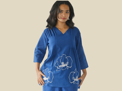 | NTYM | Indigo Petal Embroidered Cotton Co-Ord