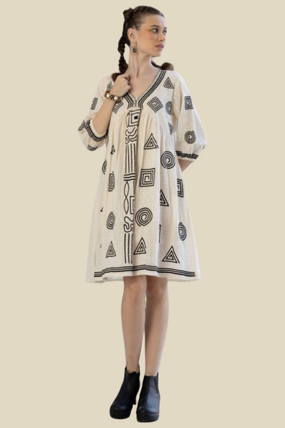 Cotton Embroidered Off white Short Dress | NTYM Ivory Echo Tunic