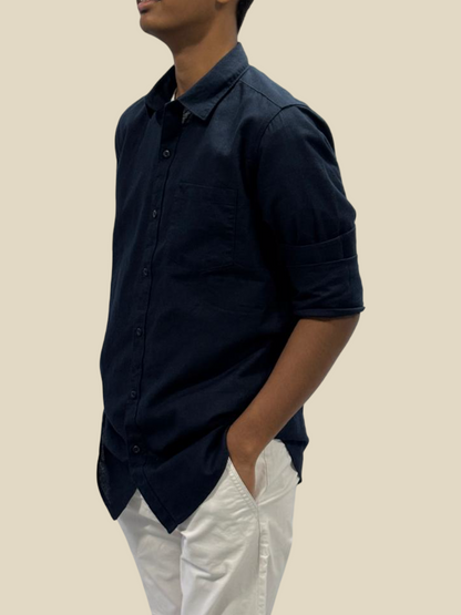 Versatile Cotton Kurta Shirt - Deep Navy Blue