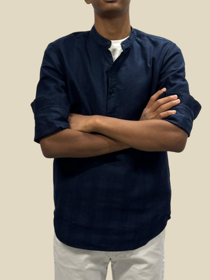 Versatile Cotton Kurta Shirt - Deep Navy Blue