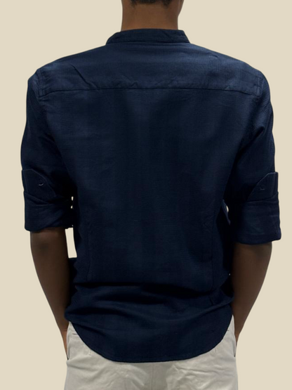 Versatile Cotton Kurta Shirt - Deep Navy Blue