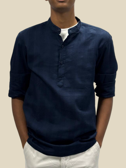 Versatile Cotton Kurta Shirt - Deep Navy Blue