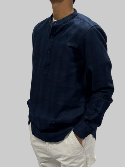 Versatile Cotton Kurta Shirt - Deep Navy Blue
