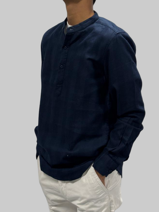 Versatile Cotton Kurta Shirt - Deep Navy Blue