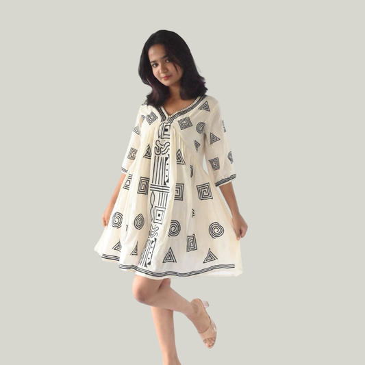 Cotton Embroidered Off white Short Dress | NTYM Ivory Echo Tunic