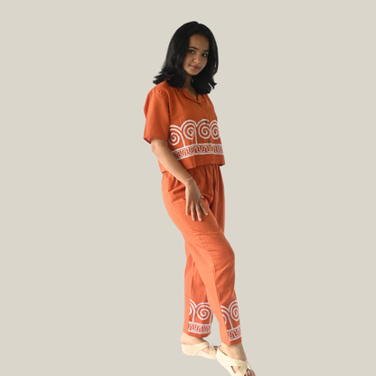 | NTYM |Terracotta Twist Embroidered Cotton Co-Ord Set