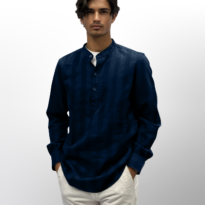 Versatile Cotton Kurta Shirt - Deep Navy Blue